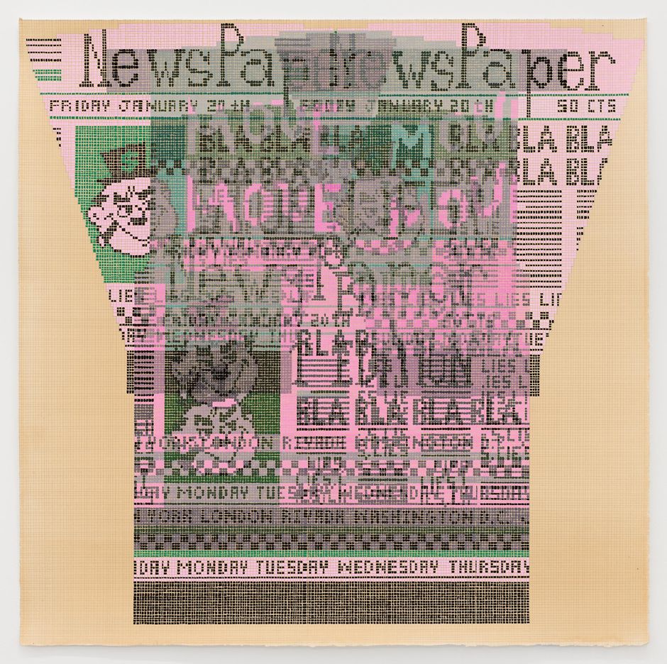 Ellen Lesperance, Bla, Bla Bla. Stop Lies!, 2019, gouache and graphite on tea stained paper, 75 x 75 cm, Courtesy the artist