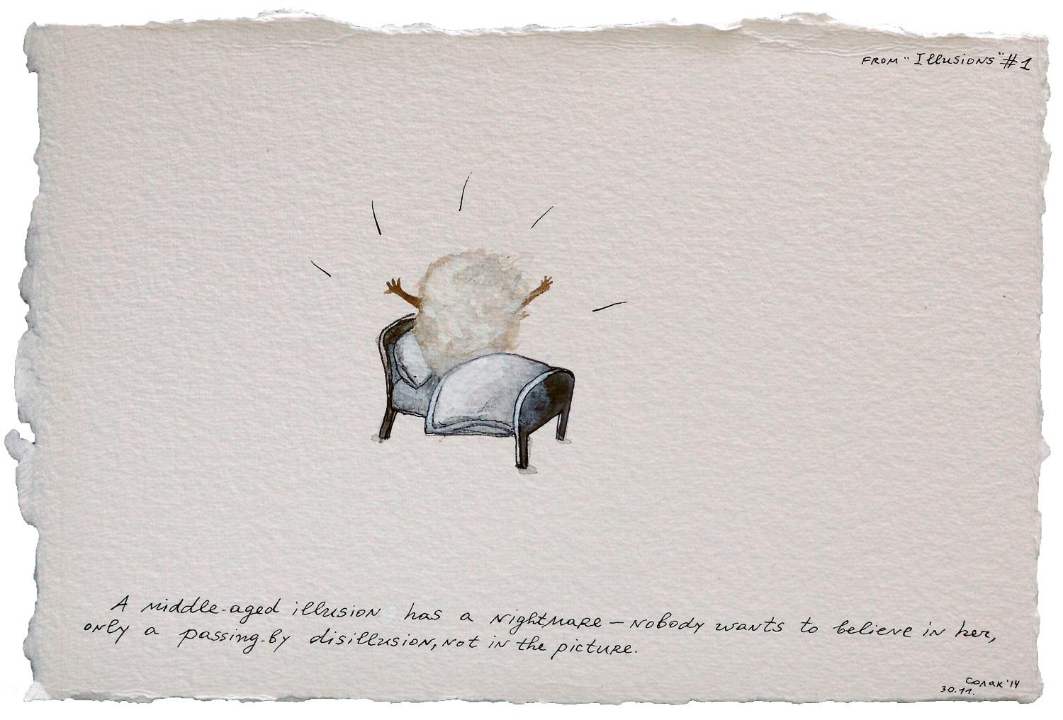 Nedko Solakov, Serie aus 19 Zeichnungen / Series of 19 drawings, Illusions #1, 2014, Sepia, schwarze und weiße Tusche und Lavierung auf Papier / Sepia, black and white ink and wash on paper, Courtesy der Künstler / the artist, Photo: Nedko Solakov