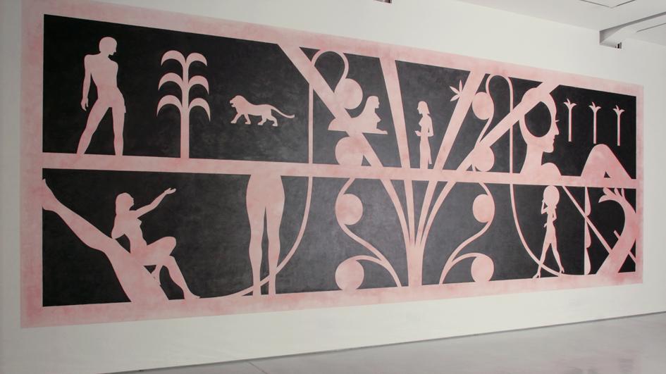 Berthold Reiß, Die Lehre, 2011, Bleistift, Acrylfarbe, Acrylbinder, Graphit, 3 m x 8,40 m, Courtesy Galerie Ben Kaufmann, Berlin, © VG-Bildkunst, Ansicht KAI 10 