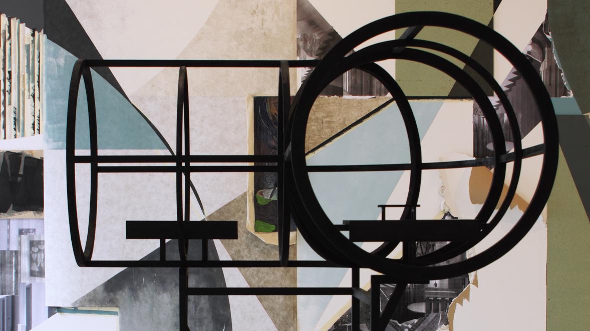 Installationsansicht Berthold Reiß, Doppelte Sphäre, 2010 und Alexander Wolff in KAI 10 | ARTHENA FOUNDATION / Courtesy Reiß: Galerie Jahn Baaderstraße, München © VG Bild-Kunst