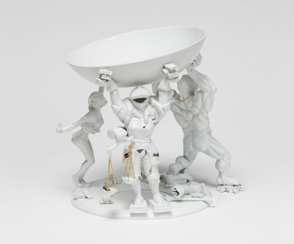 Rona Kobel, Prop it, don’t drop it (Civilization bowl – Capitalism, Freedom, Justice), 2018, Courtesy the artist, Photo: Trevor Good, Berlin