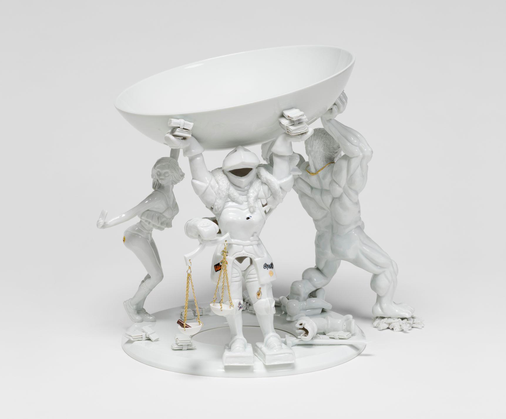 Rona Kobel, Prop it, don’t drop it (Civilization bowl – Capitalism, Freedom, Justice), 2018, Courtesy the artist, Photo: Trevor Good, Berlin