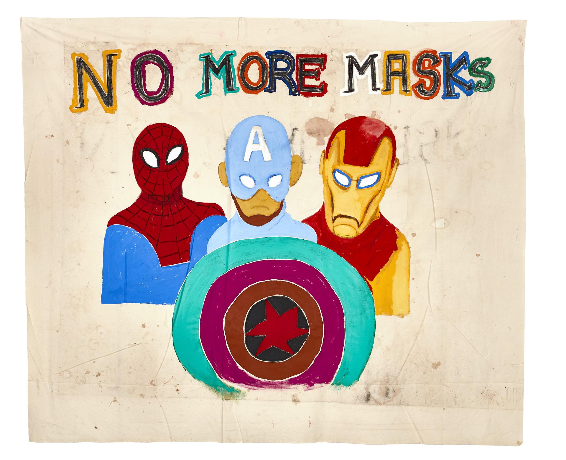 Juan Pérez Agirregoikoa, No more Masks, 2020, mixed media, dimensions variable, detail from: World Wall Tour: Propaganda, 2021, Courtesy the artist and Clages,  Cologne, Photo: KAI 10 | ARTHENA FOUNDATION, Düsseldorf