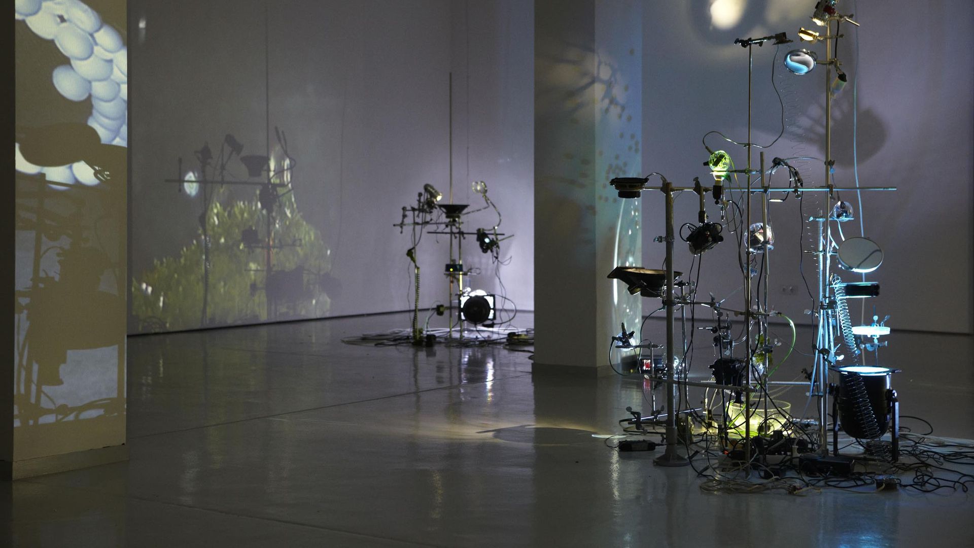 Installationsansicht Tobias Daemgen und Moritz Ellerich, Rhizomatische Licht-Klang Installation in KAI 10 | ARTHENA FOUNDATION / Foto: Claus Langer